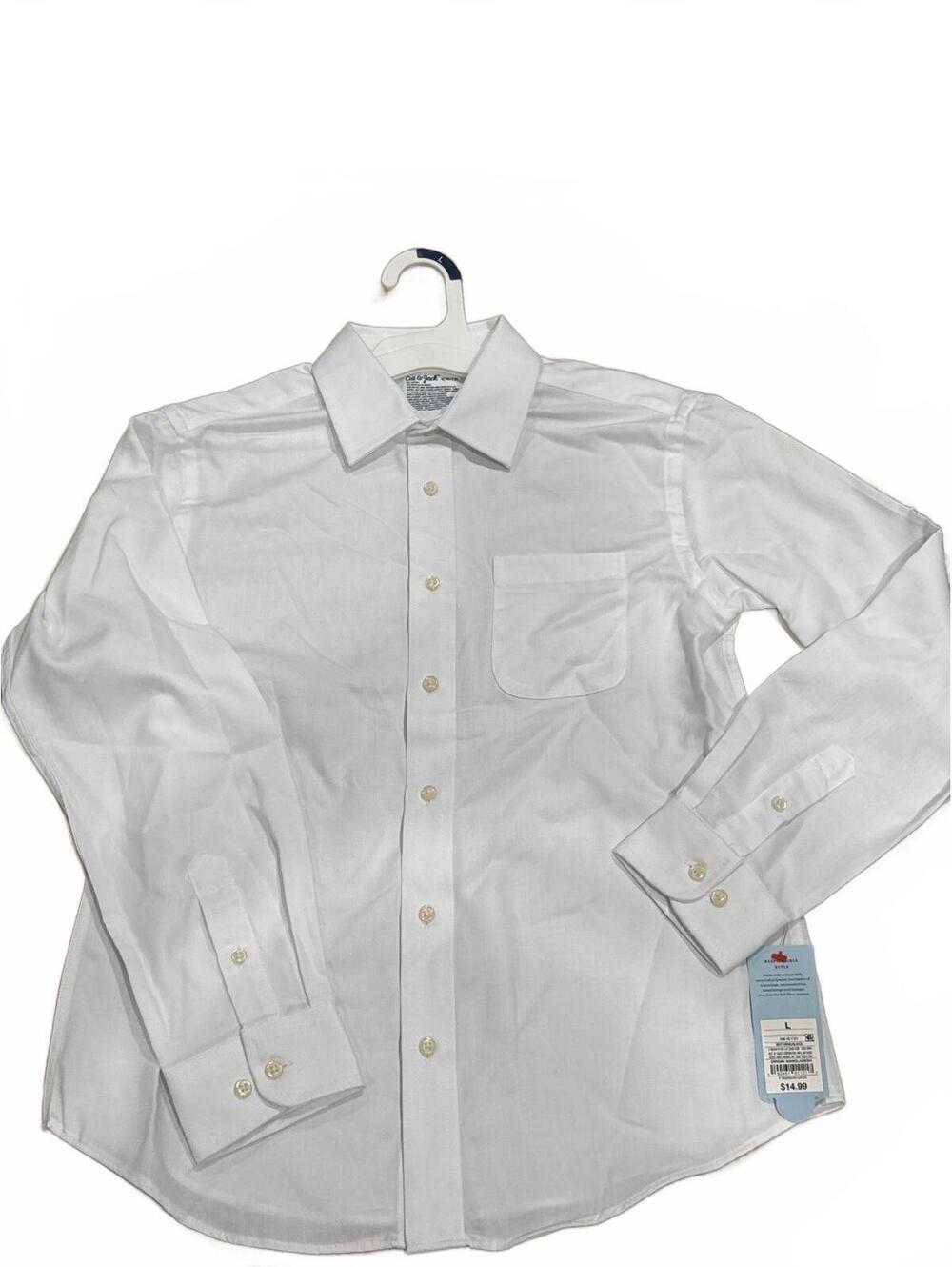 Cat & Jack Boys Long Sleeve Button Down Dress Shirt White Size L NWT
